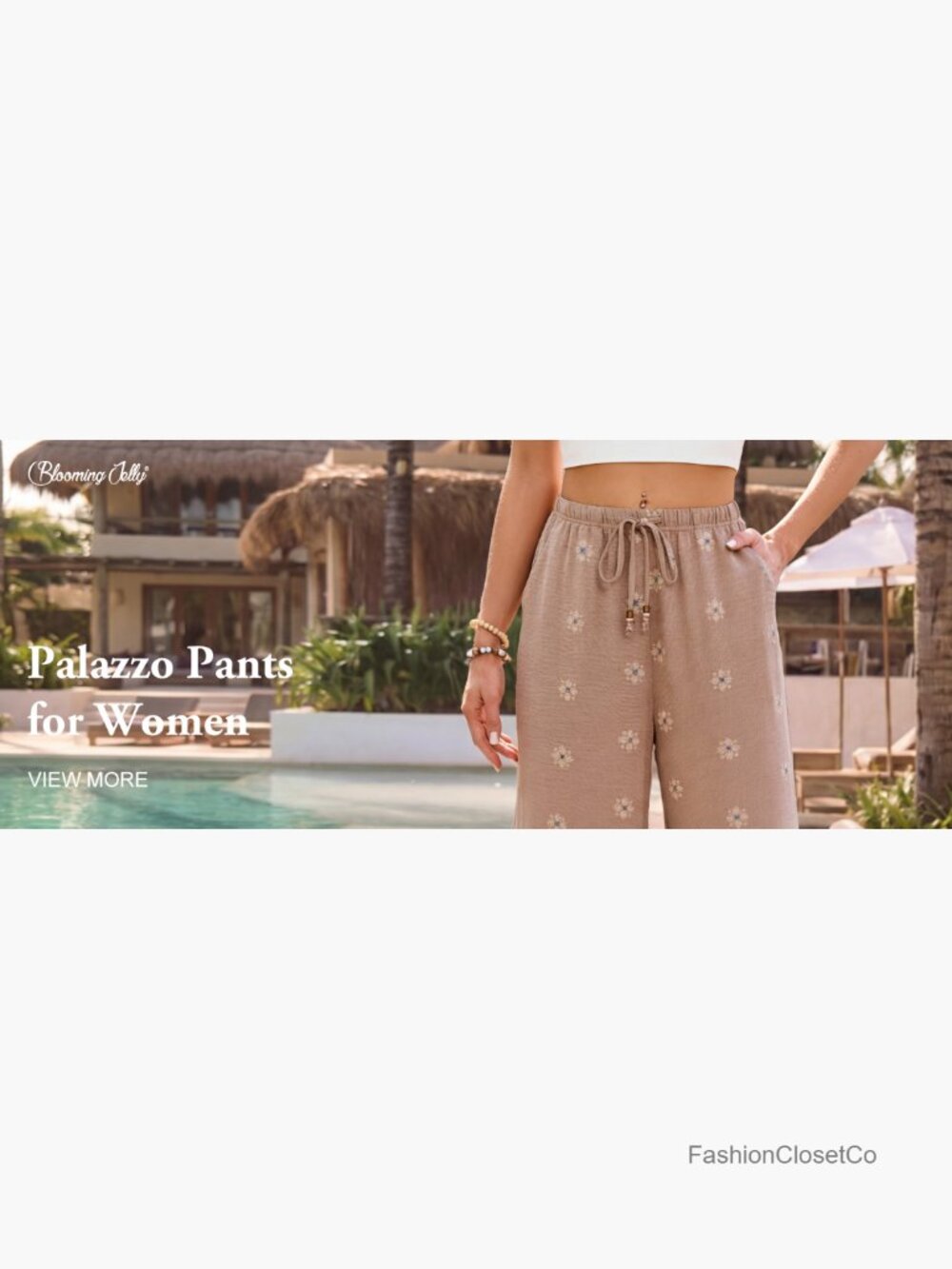 Wide Leg Palazzo Pants with Beaded Drawstring and Pockets - Picture 7 of 7